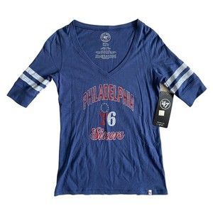 Philadelphia 76ers Shirt Women S Blue Short Sleeve '47 Brand NBA New with Tags